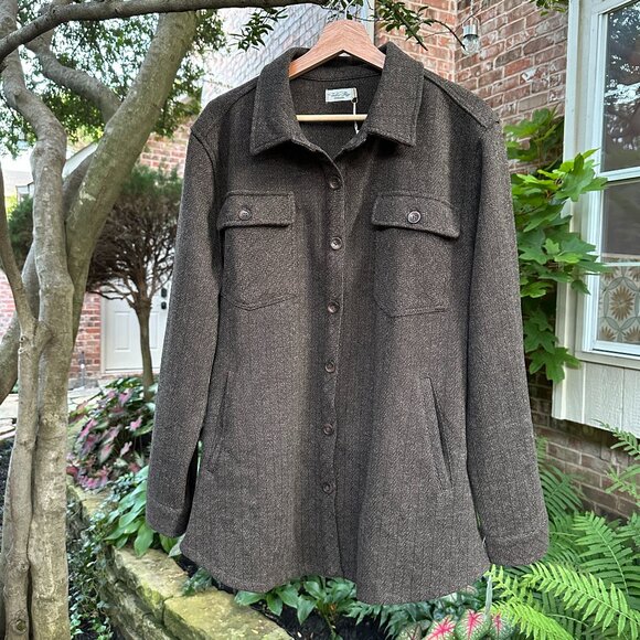 Tasha Polizzi Collection Maude Brown Herringbone Wool Blend Shacket Sz L - Picture 1 of 10